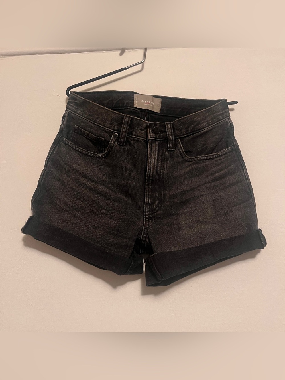 Everlane Black Rolled-Hem High-Rise Denim Shorts
